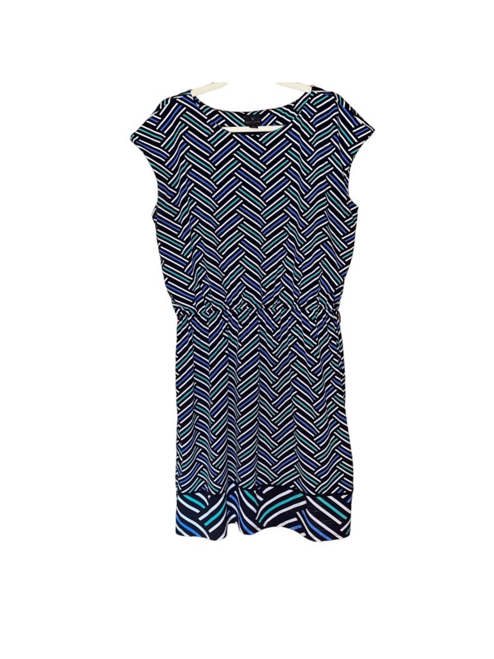 Worthington Womens XL Geometric Print Black Dress Blue & Green Stripes